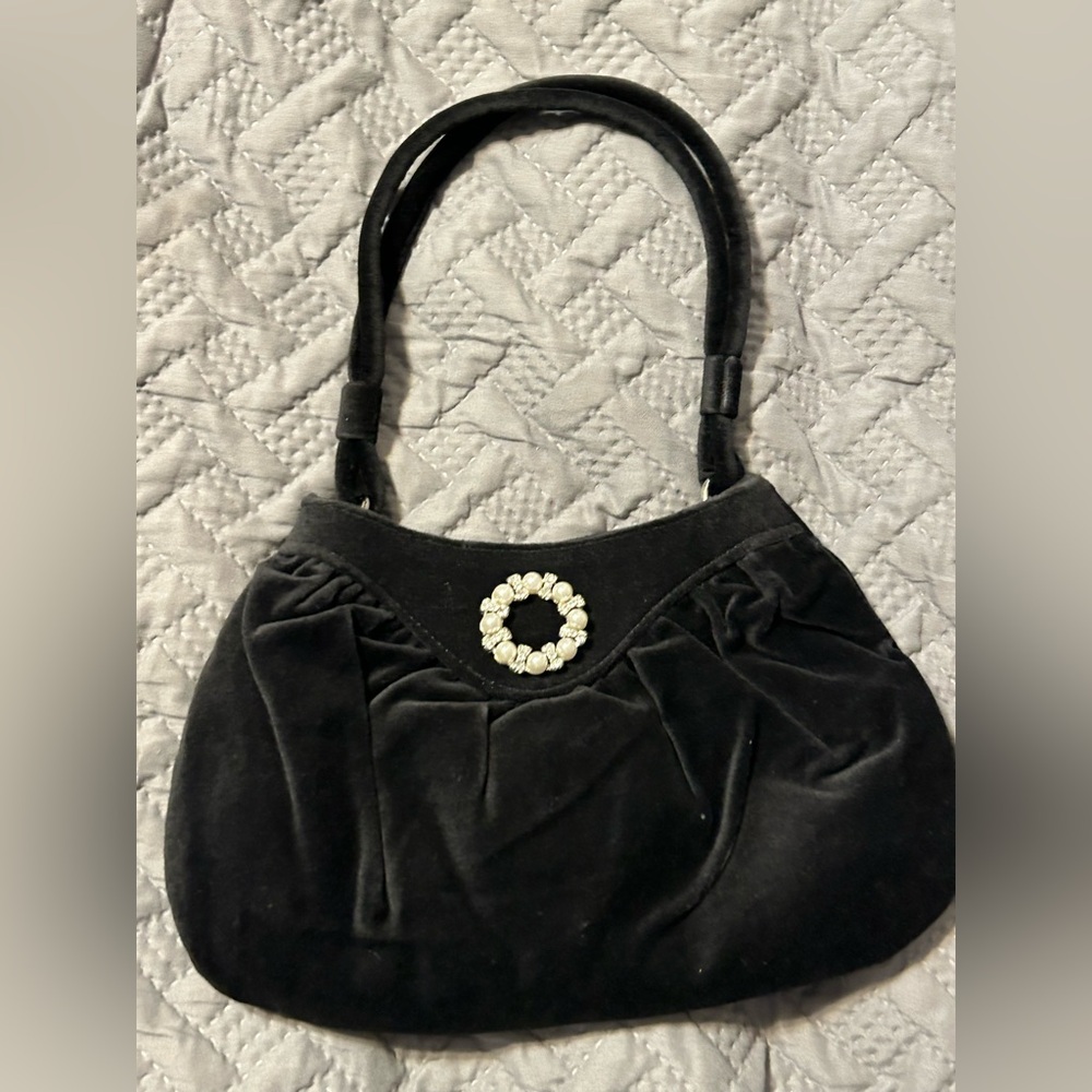 Old Navy Small Black Velvety Handbag with Jewel Accent